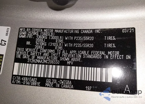 2021 Lexus Rx 350 from USA, damaged, VIN 2T2HZMAA2MC206550